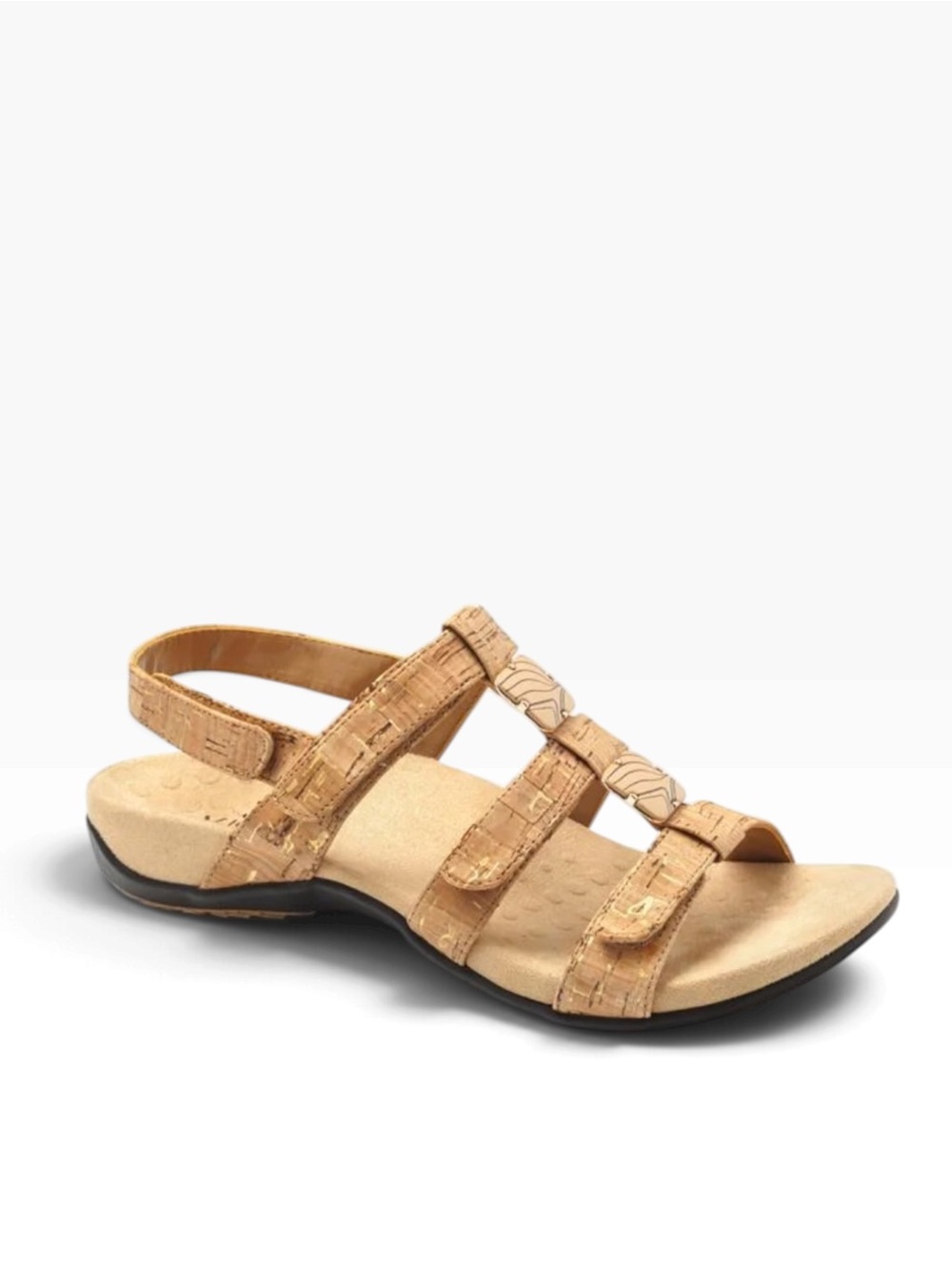 Womens Vionic Amber Adjustable Sandal in Gold Cork Sz 8